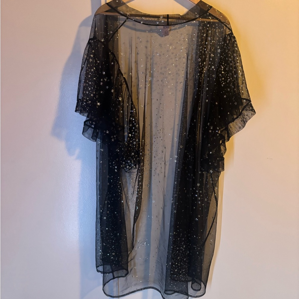 Victoria's Secret Black Sheer Star-Print Duster Robe - Picture 3 of 3